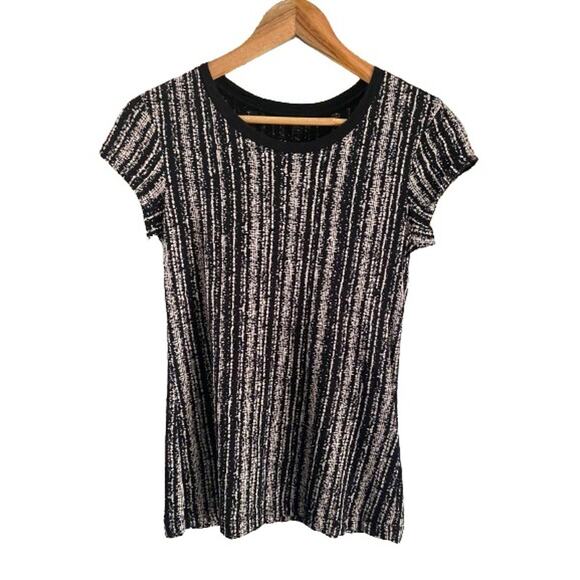 Rag & Bone Jean Black Cream‎ Striped Top Cap Short Sleeve Tee Sz XS - Picture 1 of 9
